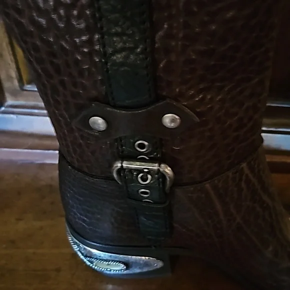 GIUSEPPE ZANOTTI BROWN & BLK LEATHER HARNESS EMBELLISHED BOOTS WITH BUCKLE TRIM! - Picture 5 of 11